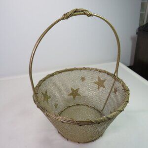 Star-y Champagne Gold Wire Basket (Glittered in Silver) very sturdy